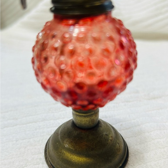 Vintage cranberry hobnail MINI oil lamp, made in Hong Kong. - Picture 7 of 10